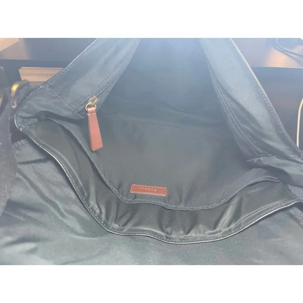 Fossil Black Leather Messenger Laptop Bag Briefcase Crossbody Work Satchel